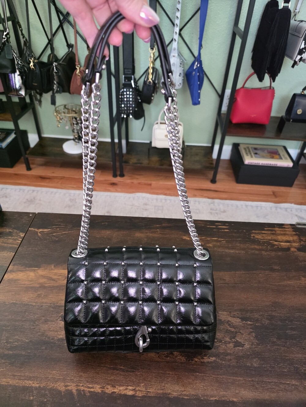 REBECCA MINKOFF EDIE SQUARE CROSSBODY W/ STUDS